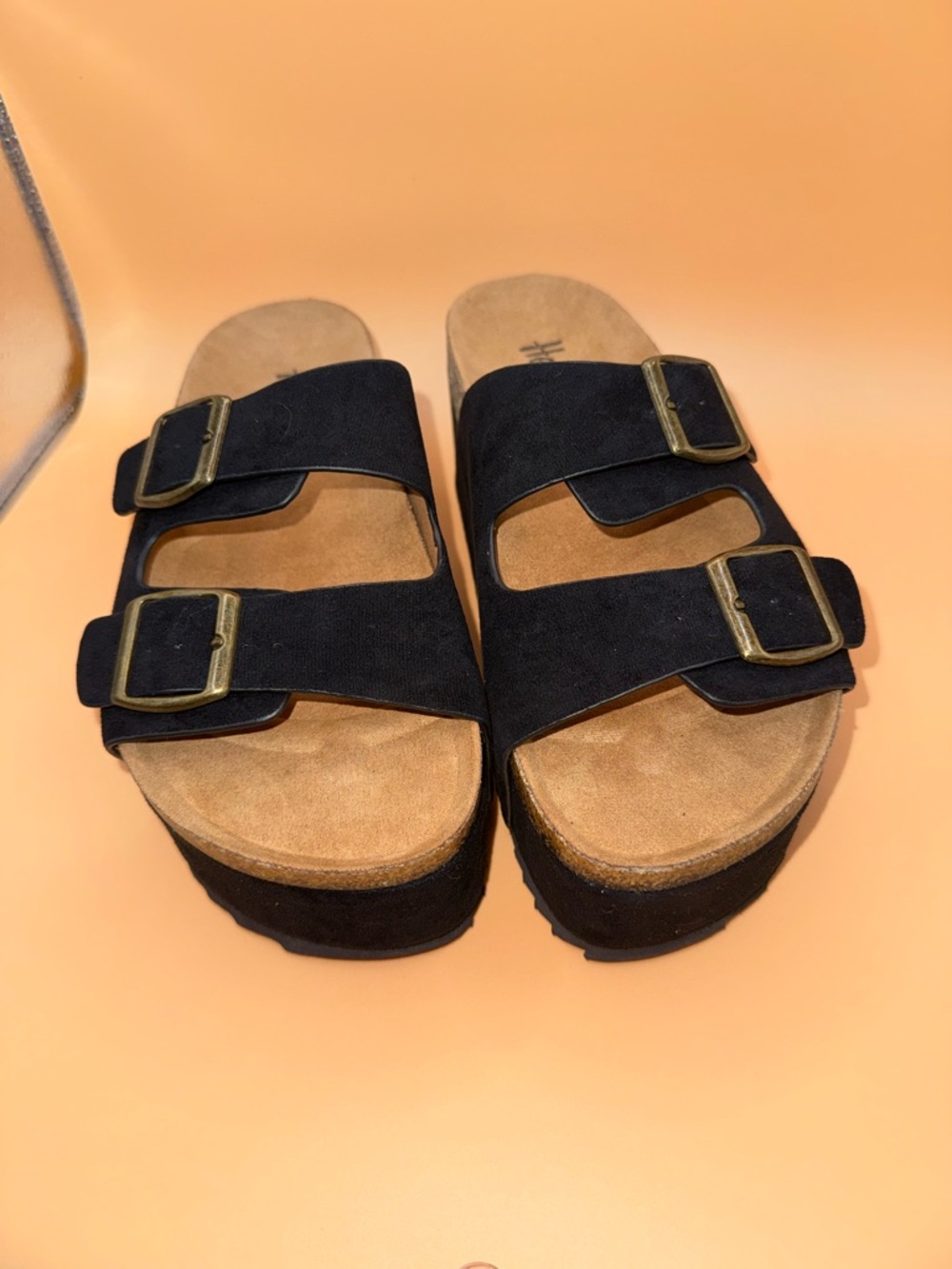 Hey Girl by Corkys Platform Sandals Black Double Buckle Size 7 Boho vibes - Picture 13 of 16